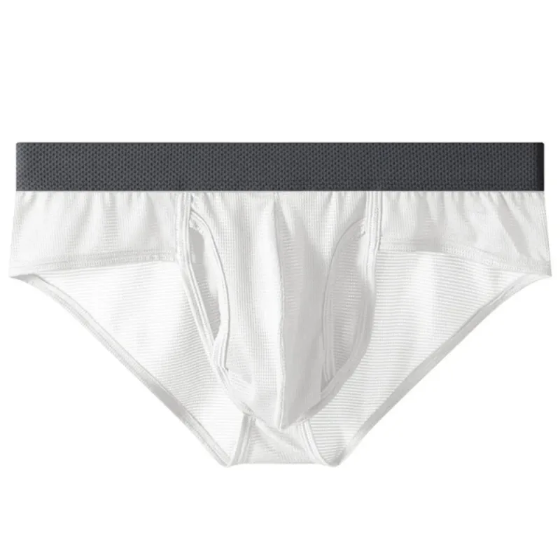 얇은 속옷 여름 얇은 팬티 남자 사이드 오프닝 통기성 남자 얼음 실크 팬티 접합 란제리 원활한 속옷 남자