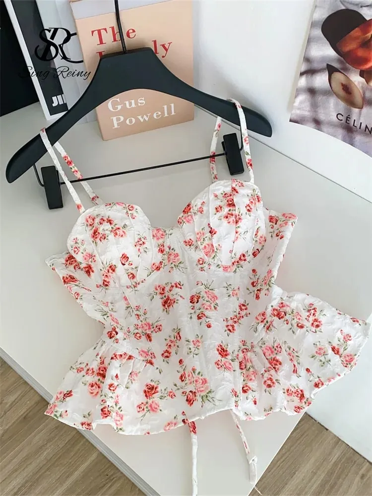 Corsetto francese Stampa Beach Canotta Donna Strap Irregolare Slim Hotsweet Camis e Top con Bretelline Streetwear Vacanza Bohe Sexy MIni Top — image 10