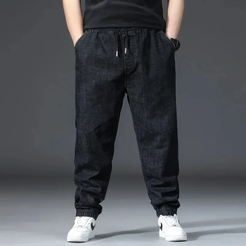 Jeans da jogging dritti larghi in vita elastica da uomo Pantaloni in denim alla caviglia con risvolto taglie forti pantalones hombre Pantaloni casual