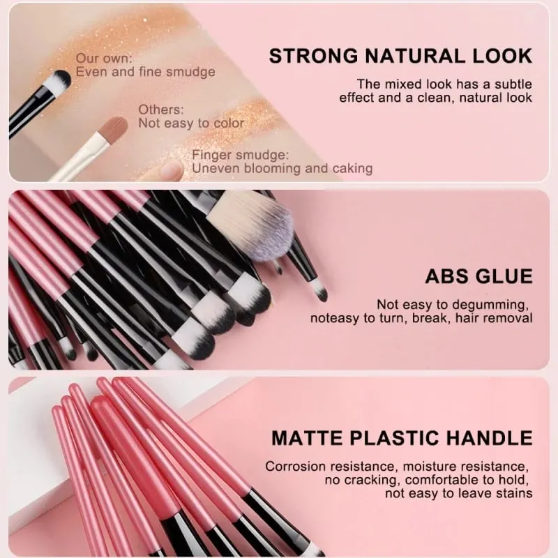 20 szt. Zestaw pędzli do makijażu Eyeliner mieszający policzki Kosmetyczne pędzle do podkładu pod oczy Profesjonalny kompletny zestaw do cieni do powiek do twarzy — image 3