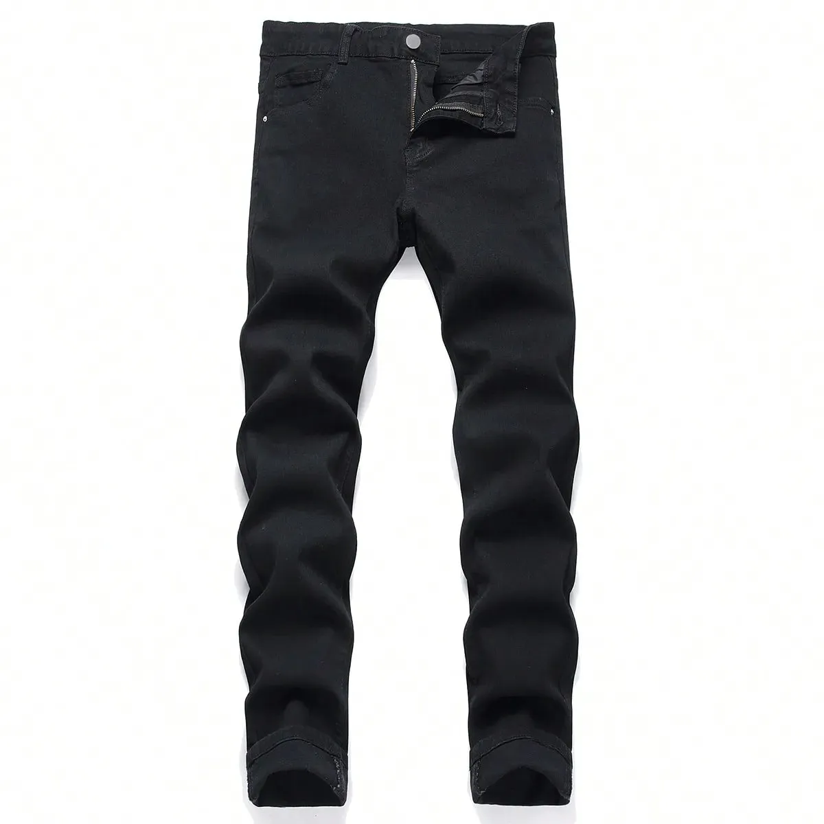 Men High Stretch Solid Black Denim Jeans Skinny Slim Fit Denim Pants Male Classic Casual Daily Business Streetwear Trousers