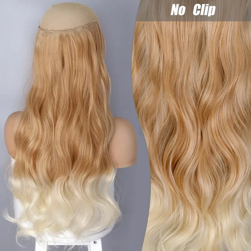 Synthetic Long Wavy No Clips Invisible Wire Hair Extensions Black Brown Blonde Fish Line False Hairpiece Piece — image 34