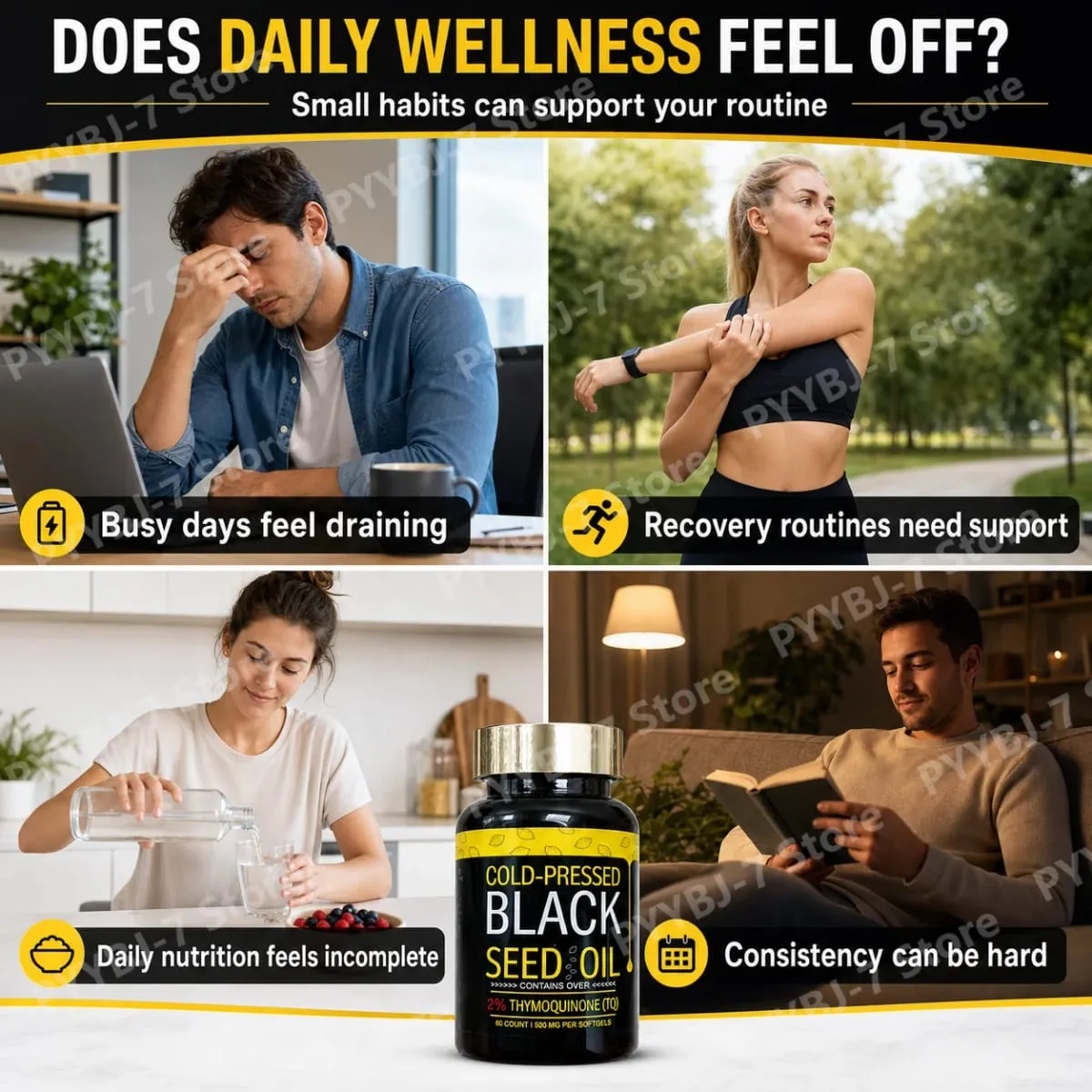 Black Seed Oil Capsules Cold Pressed Contain 1000mg Natural Nigella Sativa Oil – Daily Herbal Supplement 60 Count Per Bottle — image 2