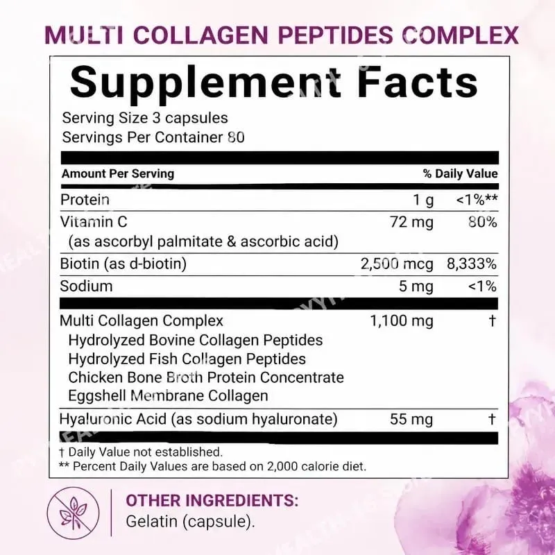 Multi Collagen Peptides Capsules with Biotin Vitamin C and Hyaluronic Acid Contains Eggs and Fish 240 Capsules — image 2