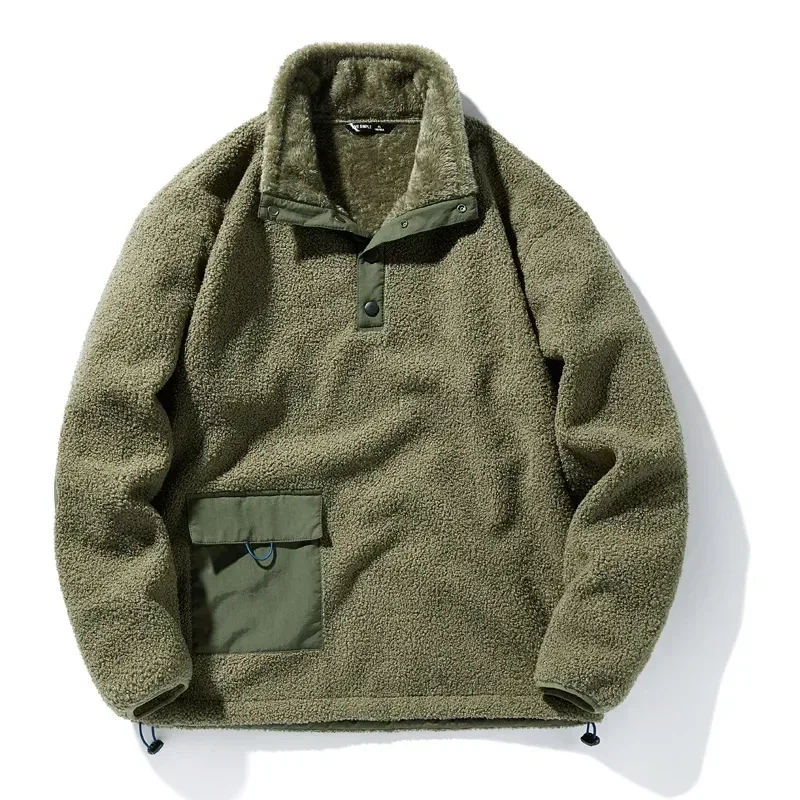 Nye sweatshirts til mænd Fashion Patchwork Lomme Fleece-foret Varm Pullover Overdele Polar-fleece til mænd Løse Casual Hættetrøjer Frakker — image 7