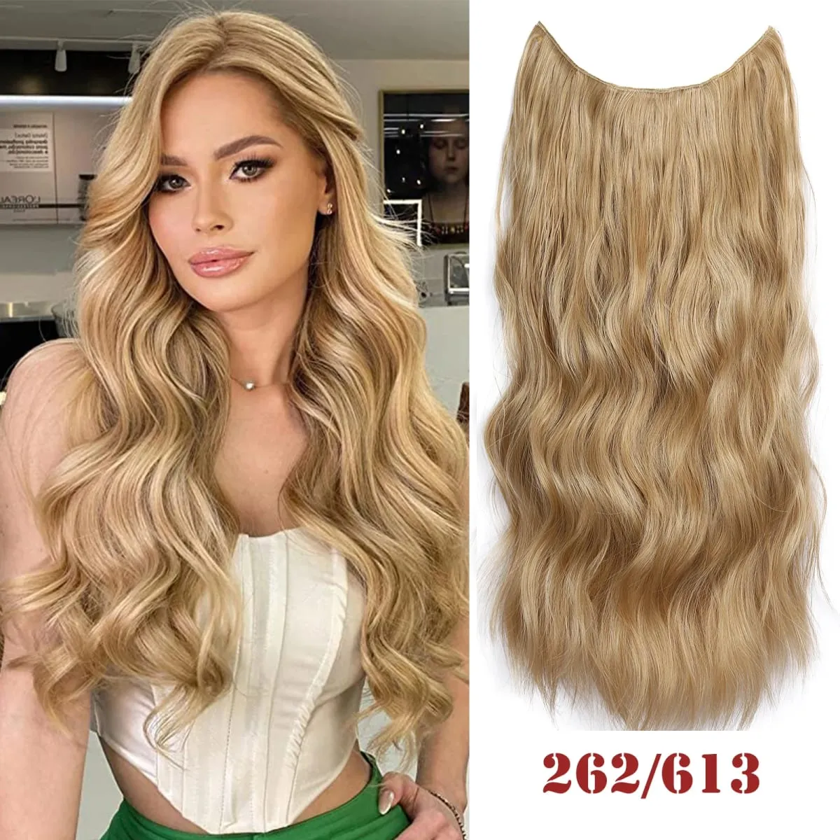 Parrucchino sintetico ondulato lungo artificiale Biondo misto marrone Pezzo di capelli finti per le donne Due clip Estensione naturale dei capelli 17 colori — image 15