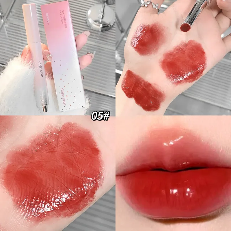 Air Jernih Cahaya Pepejal Lip Gloss Jeli Berair Gincu Merah Jambu Pensil Pelembap Cermin Gincu Pen Lipstik Korea Bibir Kosmetik — image 9