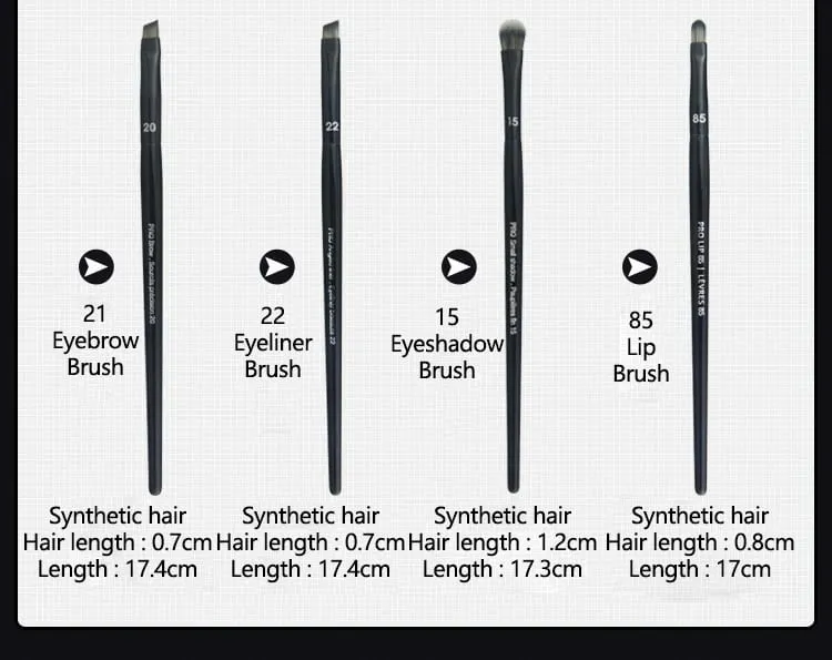 4st/set Pro Black Eye Shadow Makeup Borstar Läppbryn Precision Concealer Blend Syntetiskt hår Smudge Highlight Make Up Brush — image 6