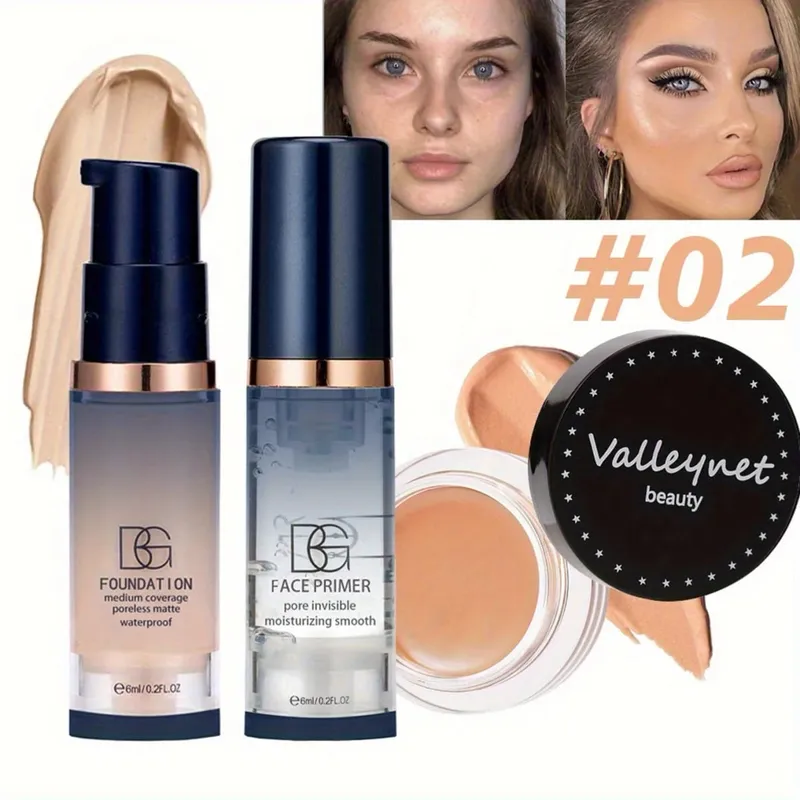 3 Stück/Set Velvet Face Set Foundation+Primer+Concealer, wasserdichter und langanhaltender Matteffekt, geeignet für Anfänger, Reiseset. — image 7