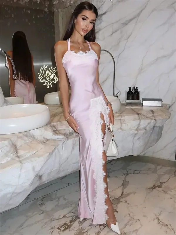 Tossy Lace Elegant Patchworkชุดยาวผู้หญิงBackless Lace-UpซาตินSlim Partyชุดราตรีหญิงผ้าพันคอชุดMaxi 2025 — image 9