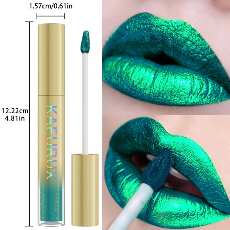 1 STÜCK Grüne Farbe Metallic Lip Glaze Glitzer Flüssiger Lippenstift Hochpigmentierte Lippentönung für Lippen- oder Augen-Make-up Glanz Funkelnde Geschenke — image 6