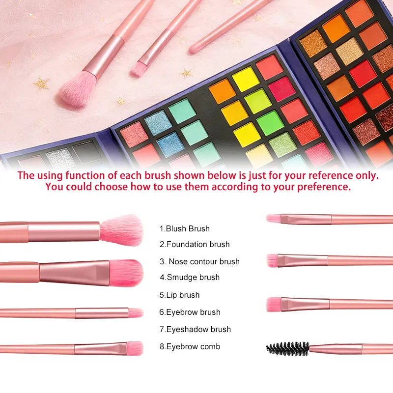Paleta de sombras de ojos de 72 colores con 8 Uds. De brochas de maquillaje, brillo mate, Kit de maquillaje de sombra de ojos de colores brillantes para escenario de fiesta — image 5