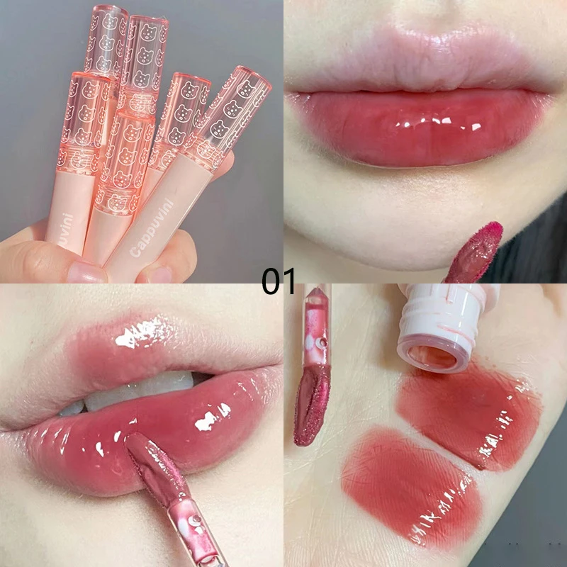 1PC Mirror Water Lip Gloss เชอร์รี่สีชมพูโปร่งใสกันน้ำ Long Lasting Moisturizing Nude Clear Tint แก้วริมฝีปากน้ำมันแต่งหน้า
