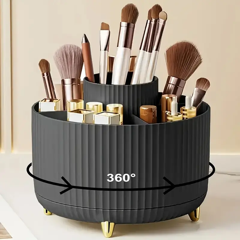 Penyusun Pemegang Berus Solek 5 Slot Berus Mekap Berputar 360° Penyusun Storan Desktop untuk Pejabat Bilik Mandi Desktop Vanity — image 1