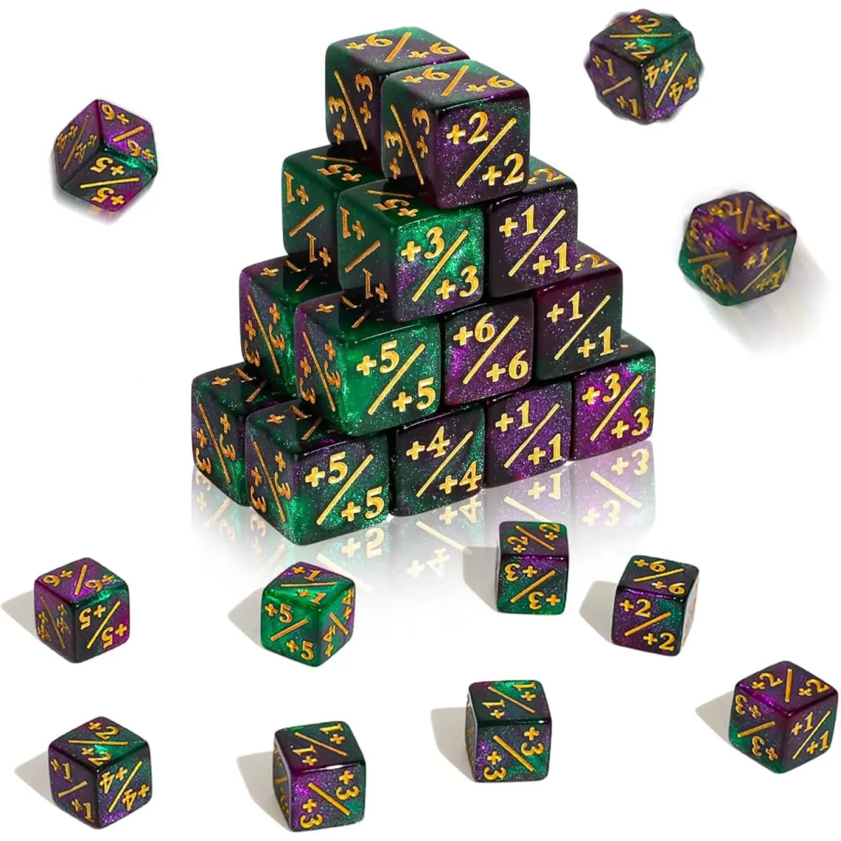 10Pcs 16mm 6 ลูกเต๋าด้านข้างเคาน์เตอร์ + 1/-1 ลูกเต๋าของเล่นเด็กนับ Dices สำหรับ Magic The Gathering token Loyalty การ์ดเกมอุปกรณ์เสริม — image 1