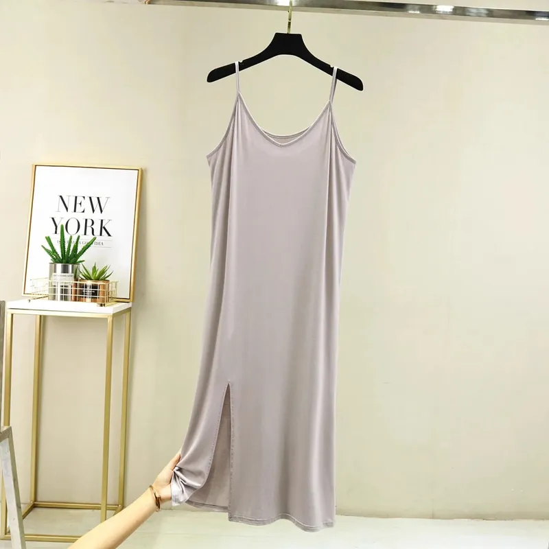 Womens Modal Volledige Slip Jurk Ondergoed Veststrap Solid Lange Onder Jurk Hemdje Slips Innerlijke Petticoat Vrouwen Intimates — image 4