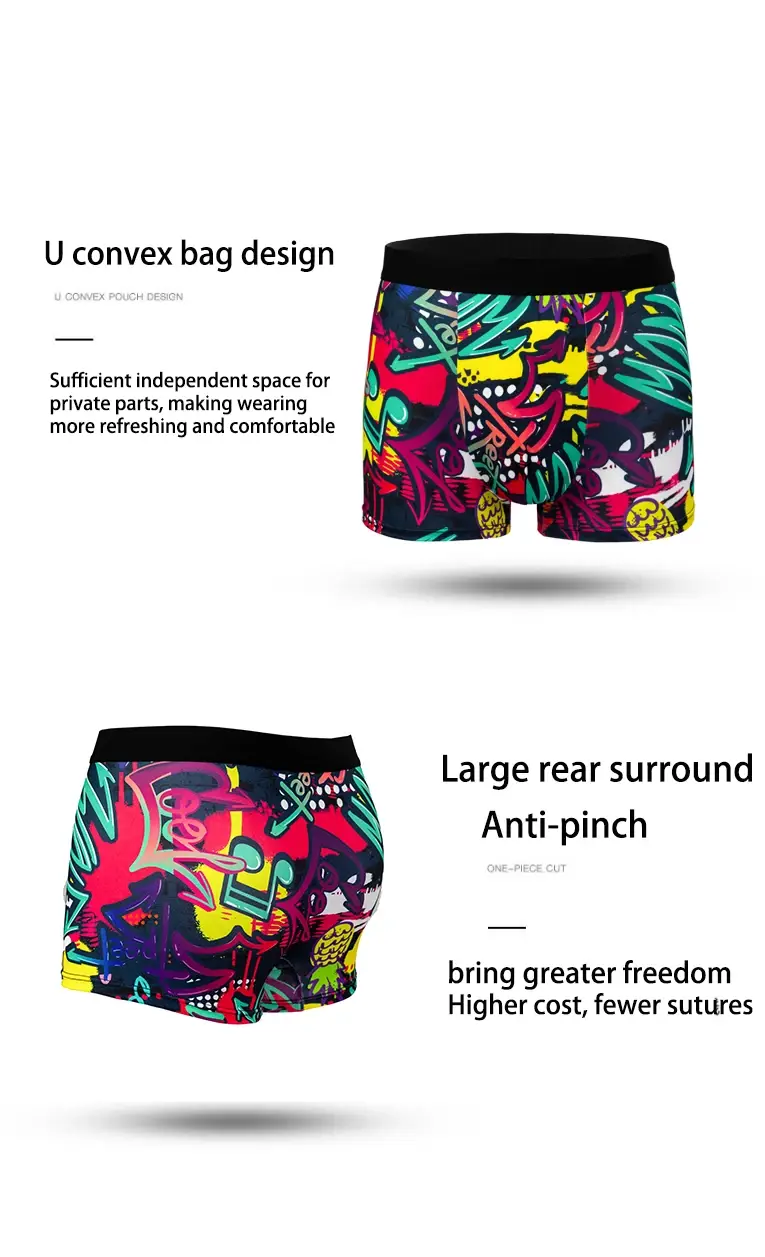 5-Pcs Men's Boxer Briefs Random Graffiti Print Trendy Christmas Pattern Underwear Comfortable Boxer Shorts — image 3