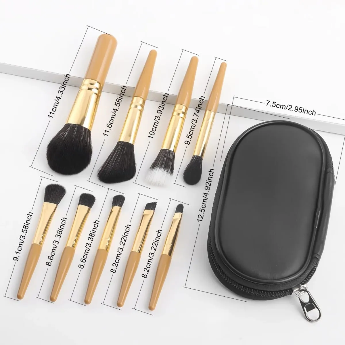 Set Kuas Rias 9 Buah Portabel Minimalis dengan Tas Penyimpanan Kuas Kosmetik Portabel untuk Perlengkapan Riasan