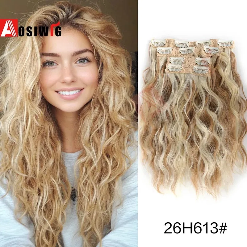 Synthetic 11 Clips Clips in Hair Extensions Long Curly Hairstyle Black Blonde Hairpieces Heat Resistant False Hair Daily Use — image 20
