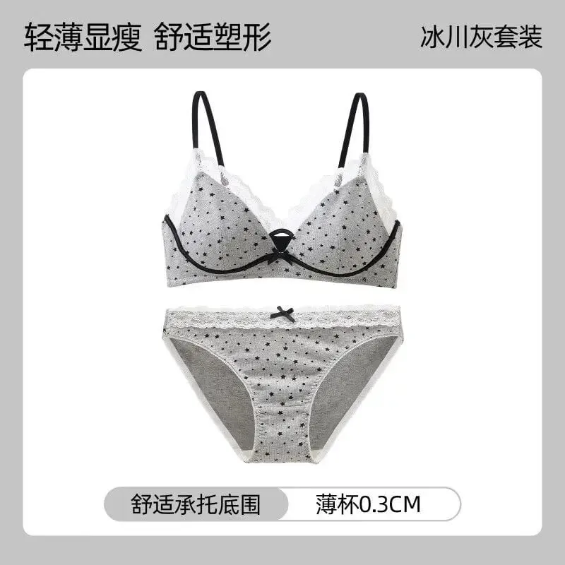 여자 폴카 도트 스타 레이스 무선 브래지어 얇은 푸시 업 안티 처짐 Bralette 작은 가슴 리프트 십대 소녀 캐주얼 매일 브래지어 뜨거운 — image 11