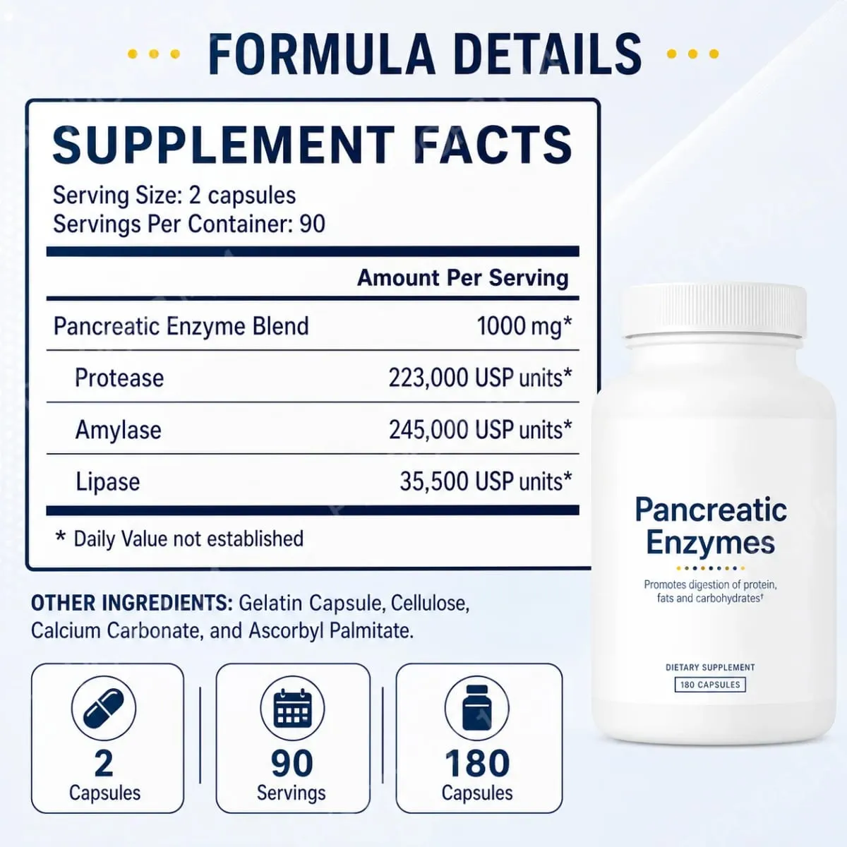 Integratore di enzimi digestivi 180 capsule Miscela di enzimi pancreatici proteasi amilasi lipasi supporta la digestione di proteine, grassi e carboidrati — image 3