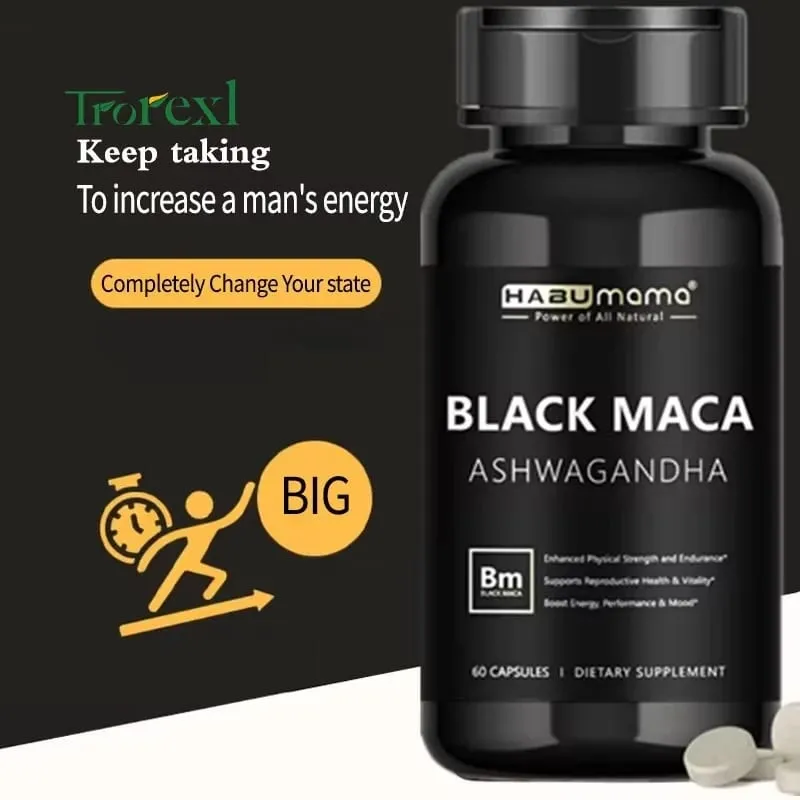 Maca noire biologique -60 comprimés 100% purs sans OGM, soutient la santé reproductive, énergisant naturel, rehausseur de performances d'endurance