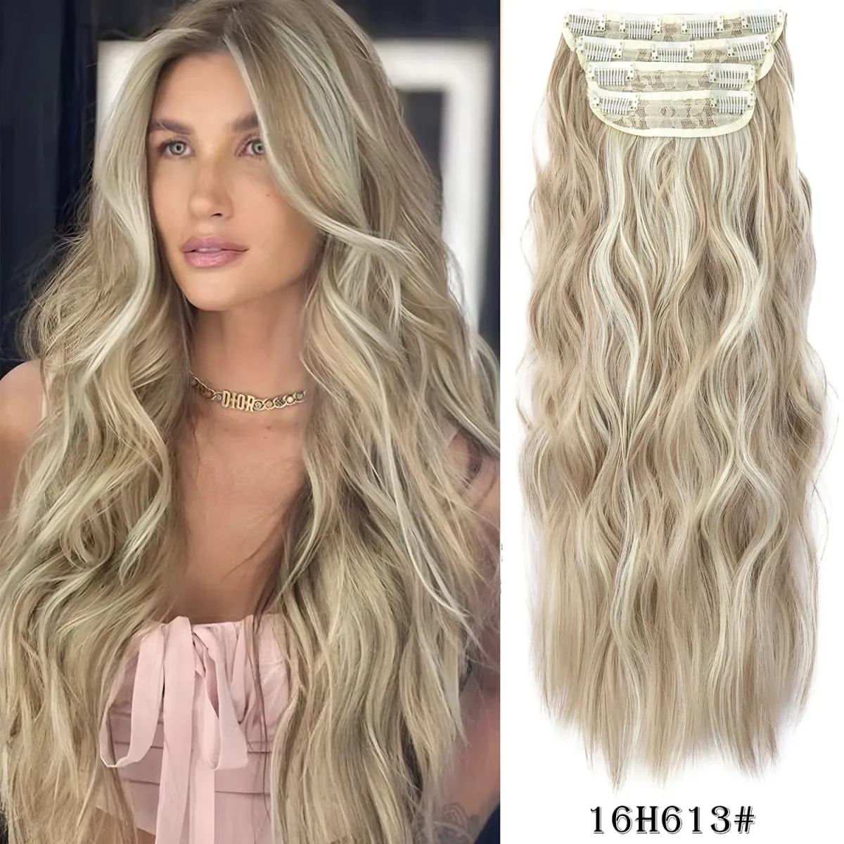 Leeons gewellte Clip-in-Haarverlängerungen, 4 Stück, natürliche, weiche, lange, gewellte Haarteile, dicke Doppelschuss-Clip-in-Haarverlängerungen für Frauen — image 20