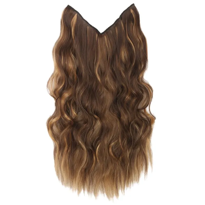 Black Halo Hair Extensions ที่มองไม่เห็นลวดปรับขนาด 22 นิ้วยาว Wavy Curly Hairpieces สำหรับผู้หญิงไม่มีคลิป — image 15
