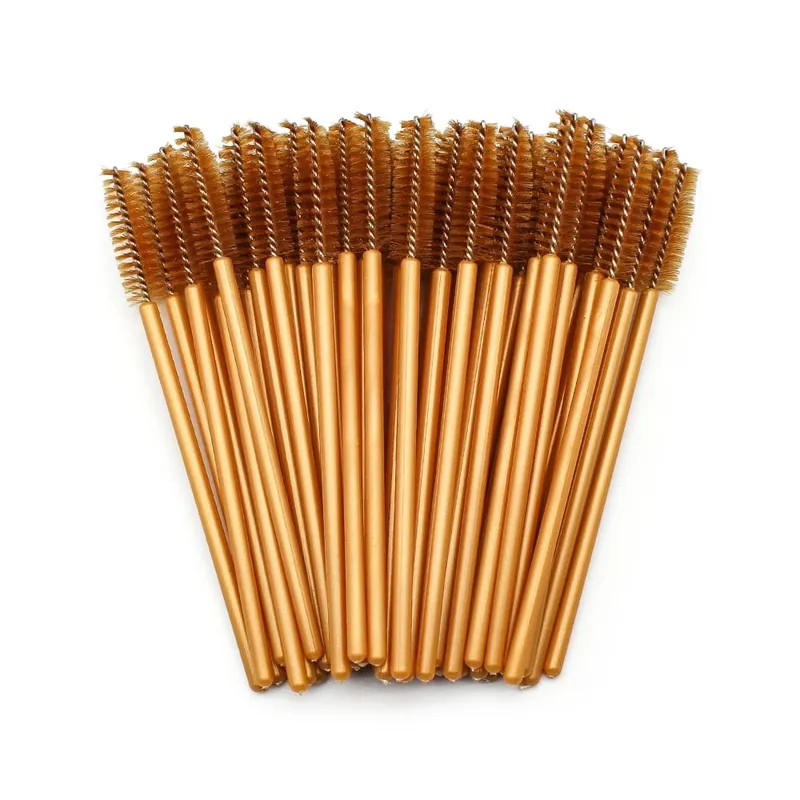 50Pcs Einweg Wimpern Make-Up Pinsel Mascara Zauberstäbe Gold Mini Wimpern Pinsel Kurze Augenbrauen Kamm Wimpern Verlängerung Werkzeug