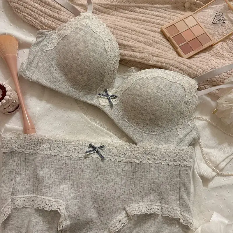 Sweet Girl Lace Edge Floral Bra Set Women Non-steel Ring Beauty Back No Steel Hoop Anti Sagging Underwear Cotton Comfortable Bra — image 4