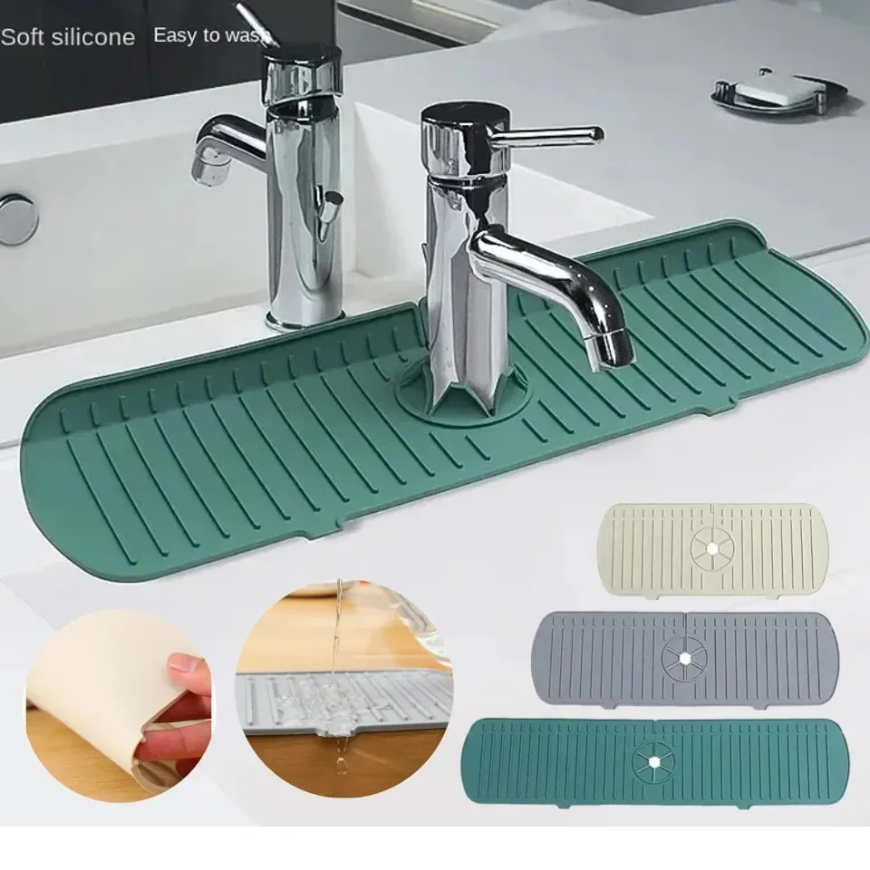 Keran Dapur Pad Percikan Silikon Keran Sinki Tikar Pengawal Percikan Sponge Pad Longkang Pelindung Meja untuk Alat Mandi Dapur — image 1