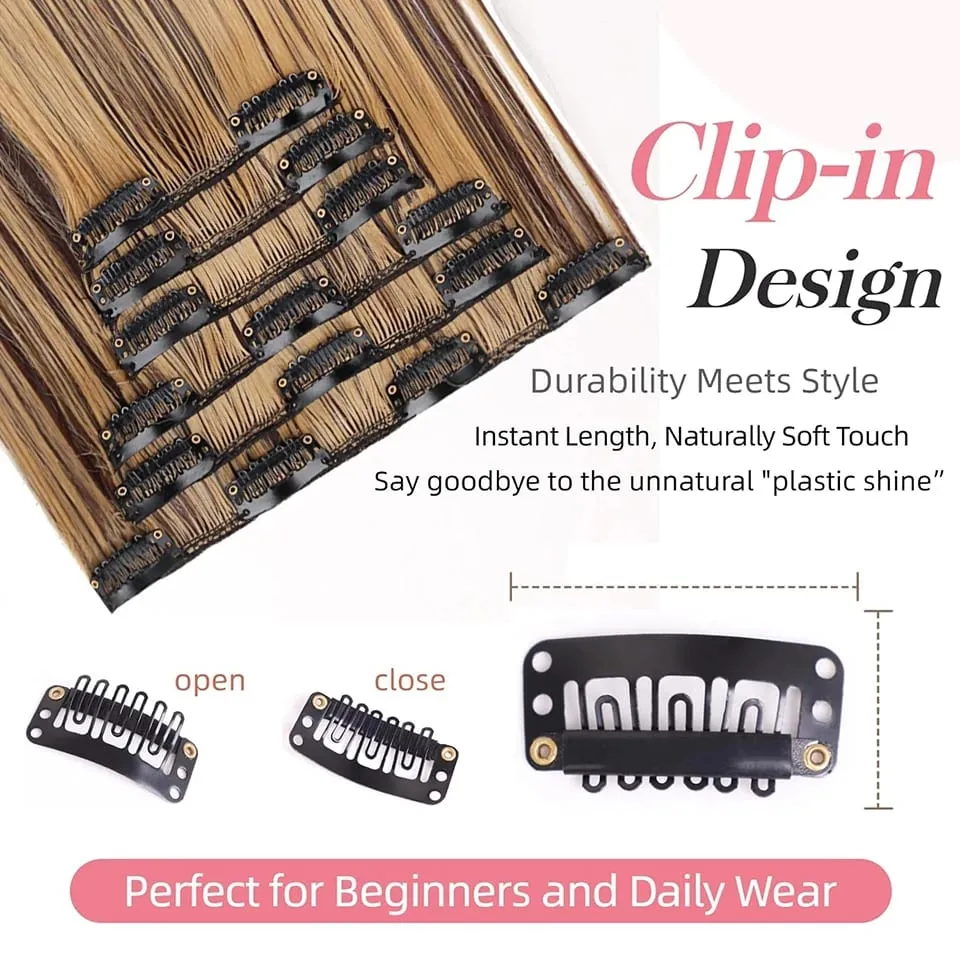 24Inch Clip in Hair Extensions Invisible Synthetic Extension 6PCS Long Straight Heat Resistant Clips on Hairpieces for Women — image 4