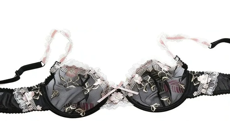 Ensemble de soutien-gorge non doublé de style Français | Demi-tasse minimiseur en dentelle pour grande taille de bonnet, sans rembourrage, fine, transparente, Anti-affaissement, Lingerie BANERDANNI — image 11