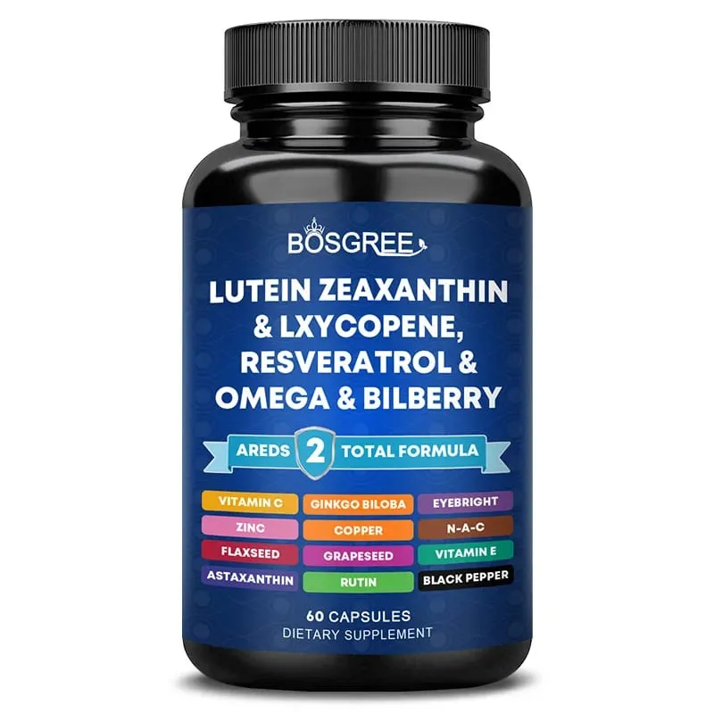 Kapsul Lutein Zeaxanthin-Melindungi Cahaya Biru Menyokong Kesihatan Mata dan Mencerahkan Mata- Suplemen Vitamin dan Mineral Areds 2 Mata