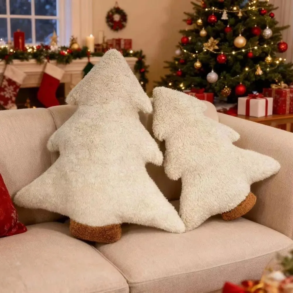 Niedliches 40 cm großes Weihnachtsbaumkissen, weich gefülltes Plüschkissen, festliches Dekokissen, Heimdekoration