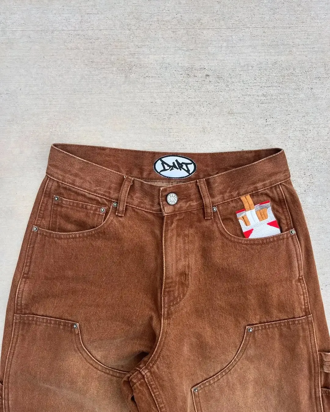 Mens Streetwear สีน้ำตาลล้าง Denim กางเกงช่างไม้รูปแบบบุหรี่กระเป๋าหลวมสูงเอวกว้างขากางเกงยีนส์สวมใส่ทุกวัน — image 6