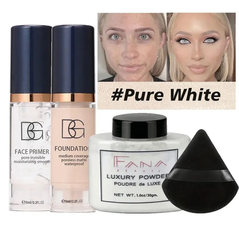 Conjunto de 4 unidades de pacote de maquiagem facial - Pó de configuração de base fosca de primer suavizante com sopro - Pacote de valor à prova d'água de longa duração — image 8