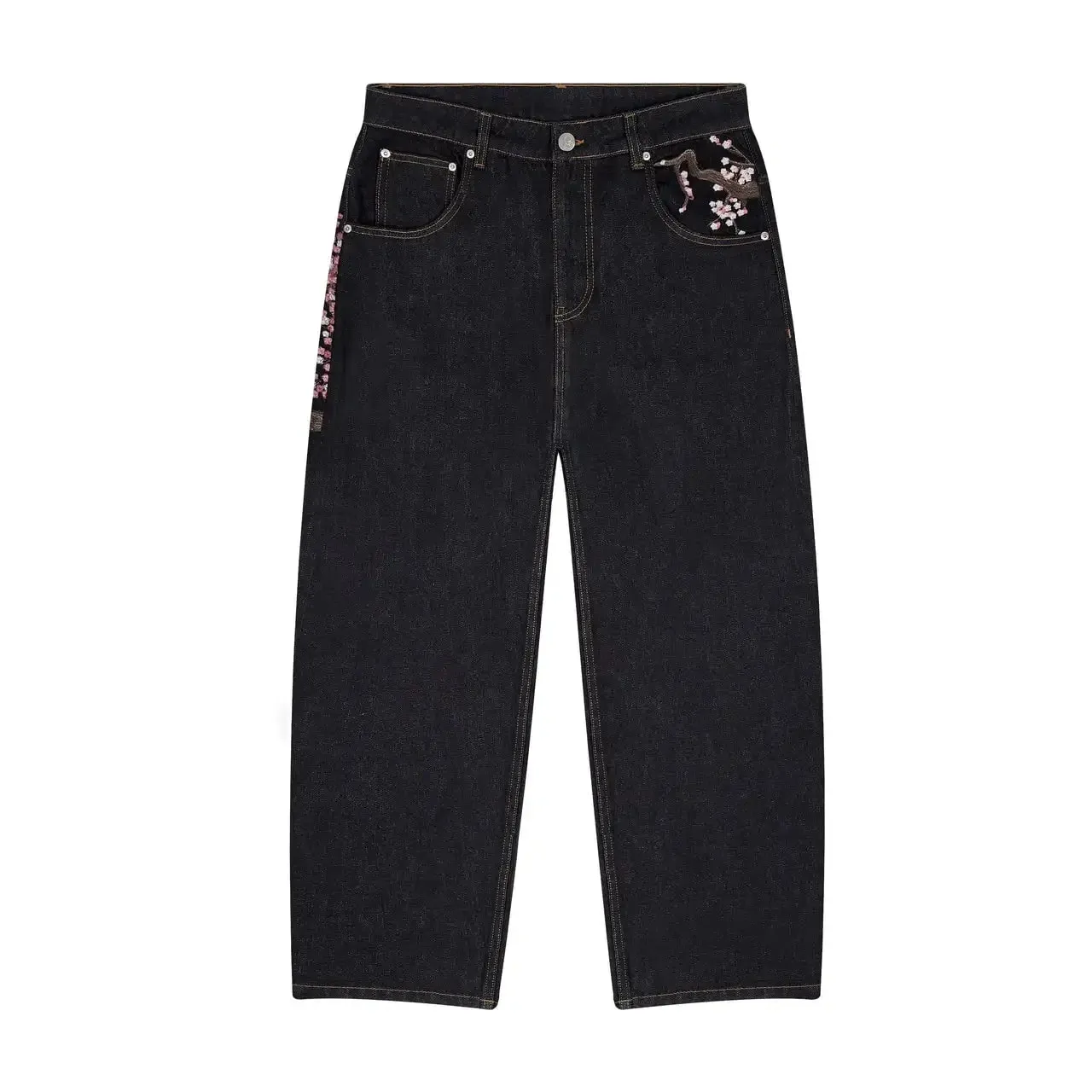 Harajuku Patchwork Kersenbloesem Borduren Denim Broek Y2k Vintage Vrouwen Baggy Rechte Wijde Pijpen Jeans Straat Mannen Kleding — image 7