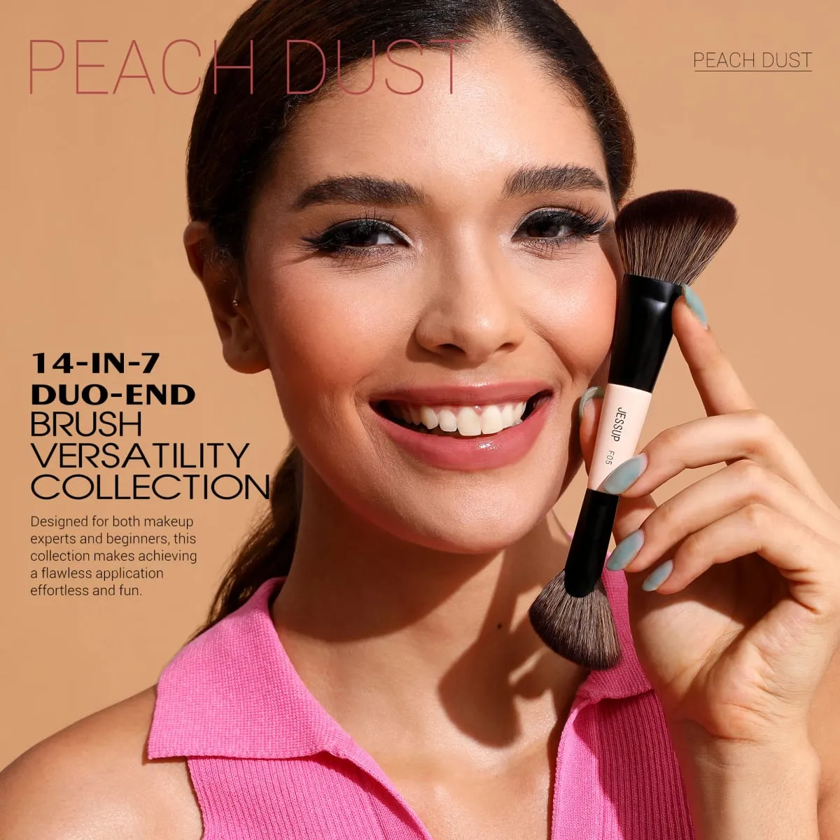 Jessup Set di pennelli per trucco 3/5/7 pezzi Pennello per trucco a doppia faccia Fondotinta Ombretto in polvere Miscela di polvere di pesca cruelty-free T600 — image 3