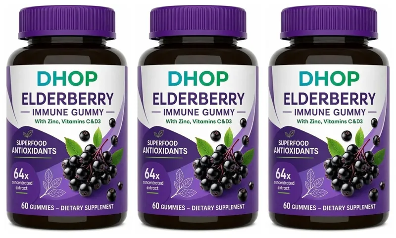 Schwarze Holunderbeer-Gummis, 60 Stück, zur Unterstützung des Immunsystems, Sambucus-Extrakt, Zink, Vitamin C, D3, für Erwachsene und Kinder, 2 Kapseln pro Tag — image 9
