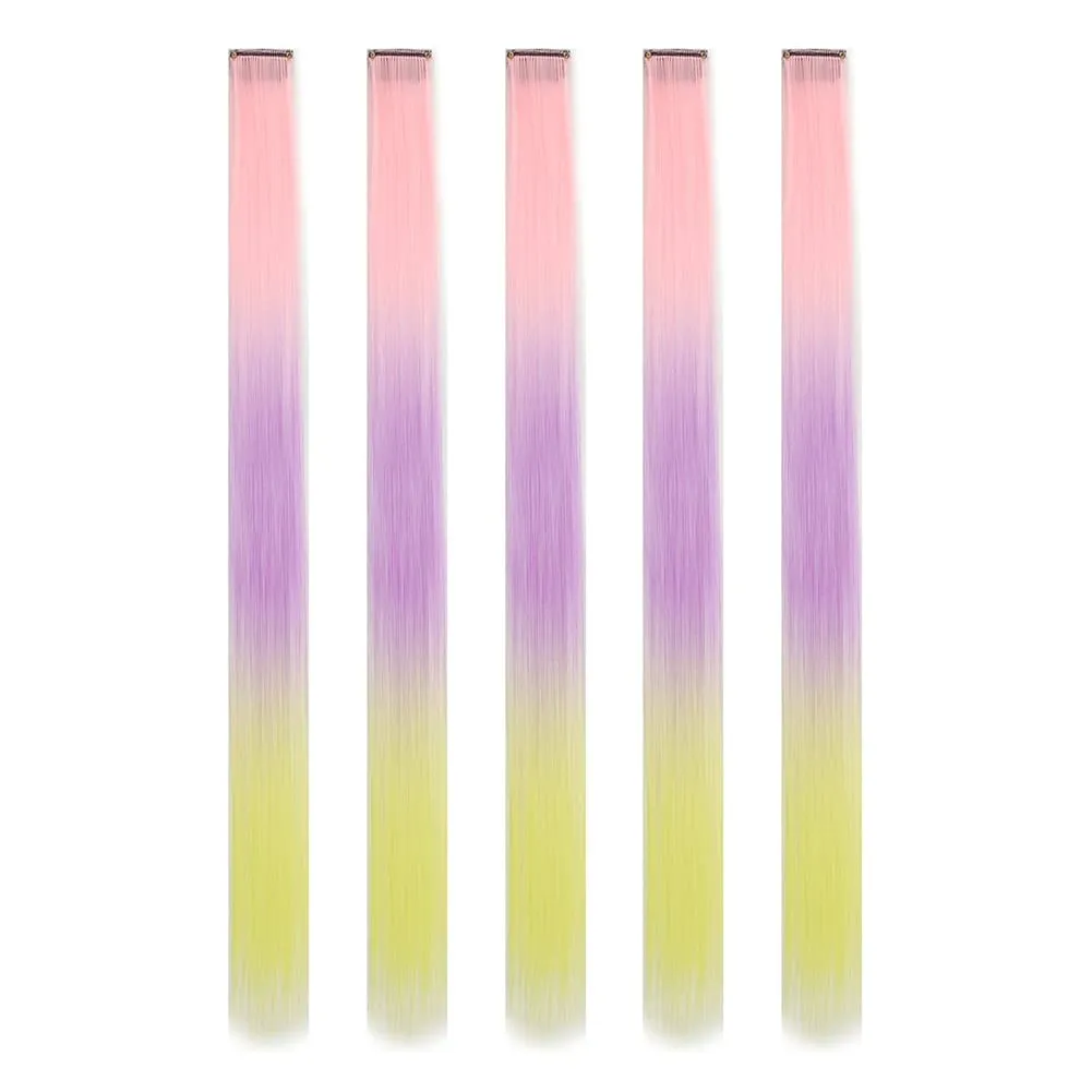 5 stks/set Clip in Hair Extensions Synthetische Haarstukjes Gekleurde Party Hoogtepunten voor Meisjes 18 inch Multi-kleuren Steil Haar — image 27