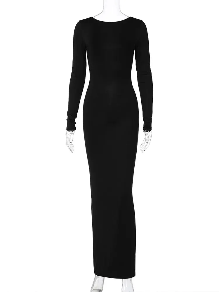 Hugcitar Spring Elegant Langærmet Rygløs Solid Cuched Sexet Bodycon Maxi Gallakjole Kvinder Outfit Aften Fest Festival Y2K