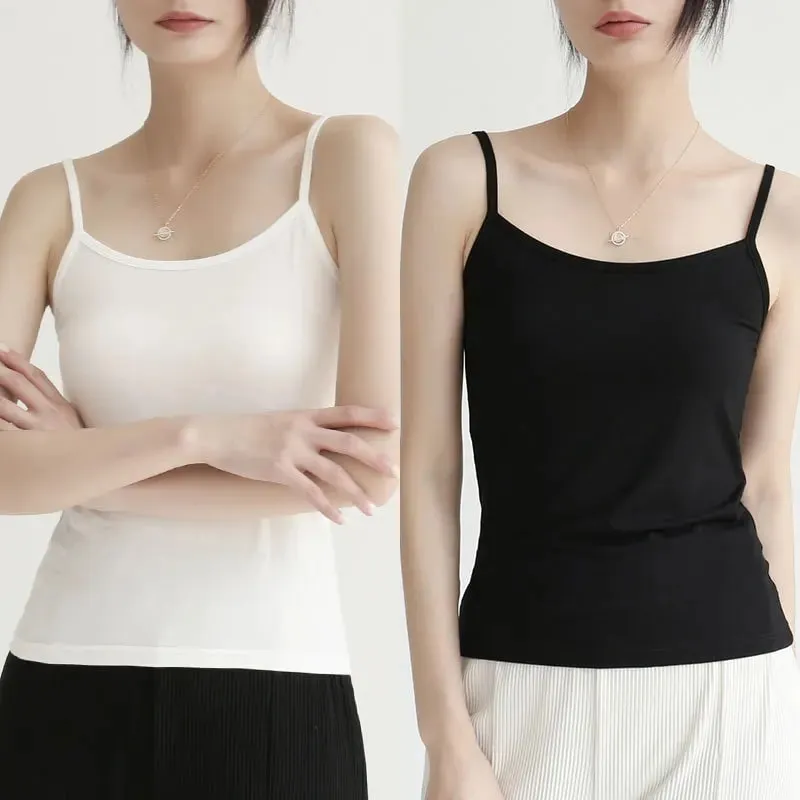 Tank Top Warna Solid Baru Atasan Crop Tali Spaghetti Katun Lembut Kamisol Kasual Musim Panas Rompi Dasar Tanpa Lengan Atasan Wanita Musim Panas — image 2