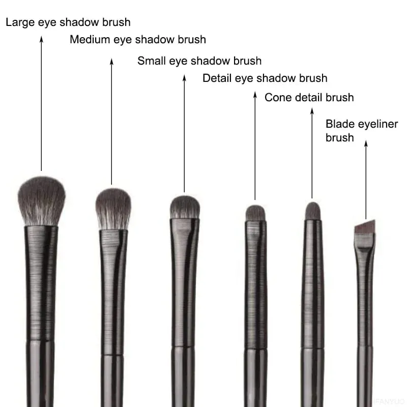 6pcs Berus Mekap Mata Hitam Set Berus Pembayang Mata Pembayang Mata Kontur Profesional Alat Kosmetik Pengadun Mudah Alih Kecantikan Wajah — image 3