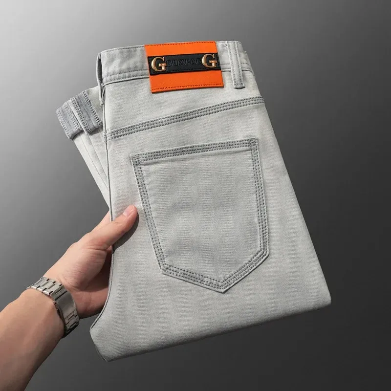 2025 Spring/Summer Fashion Light Luxury Jeans for Men Simple and Versatile Elastic Slim Fit Small Straight Leg Casual Pants — image 2