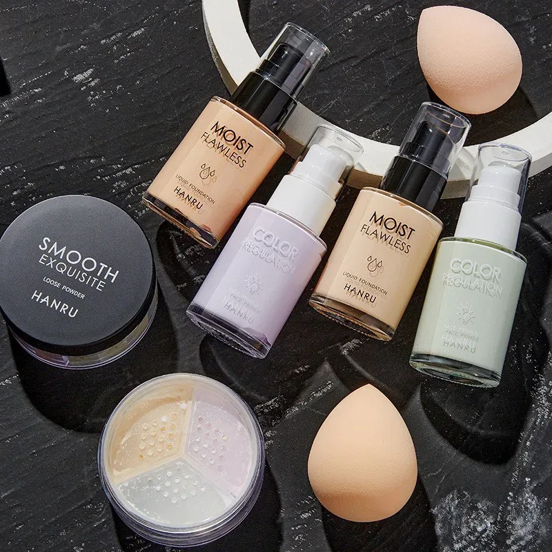 Base at makeup set 4-piece combo pack concealer foundation primer loose powder light makeup para sa natural na hitsura — image 4