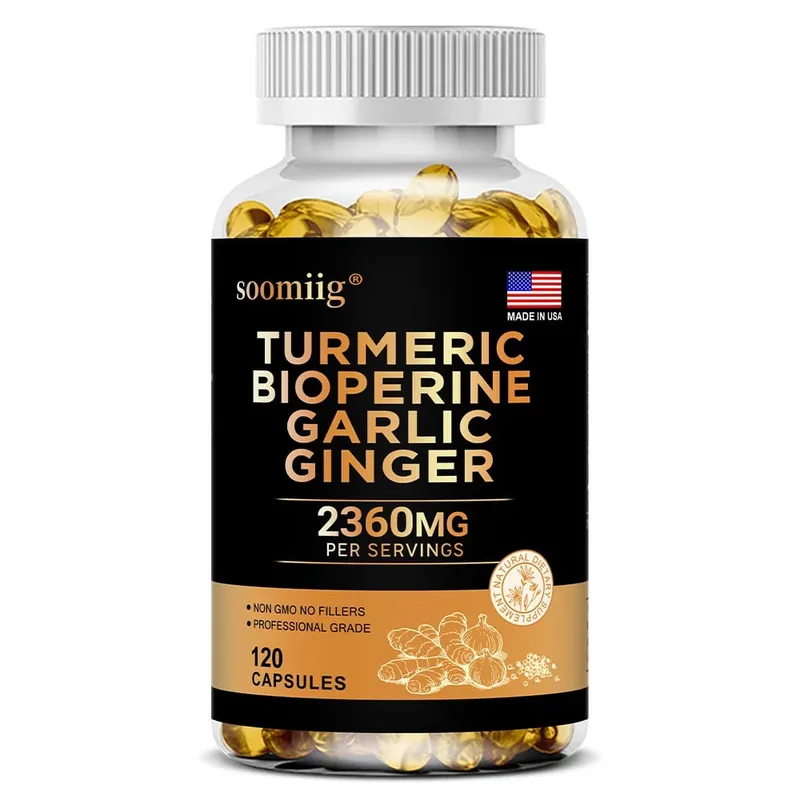 4-in-1 Turmeric and Garlic Supplements with Bioperine 2360 mg Ginger Root Capsules for Joint Digestion & Immune Health Support