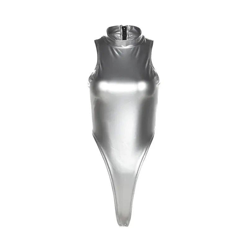 Sylcue Argento Riflettente Trasparente Personalità Fiducia in Se stessi Avant-Garde Sexy Maturo Hot All-Match Tuta da Donna Stretta