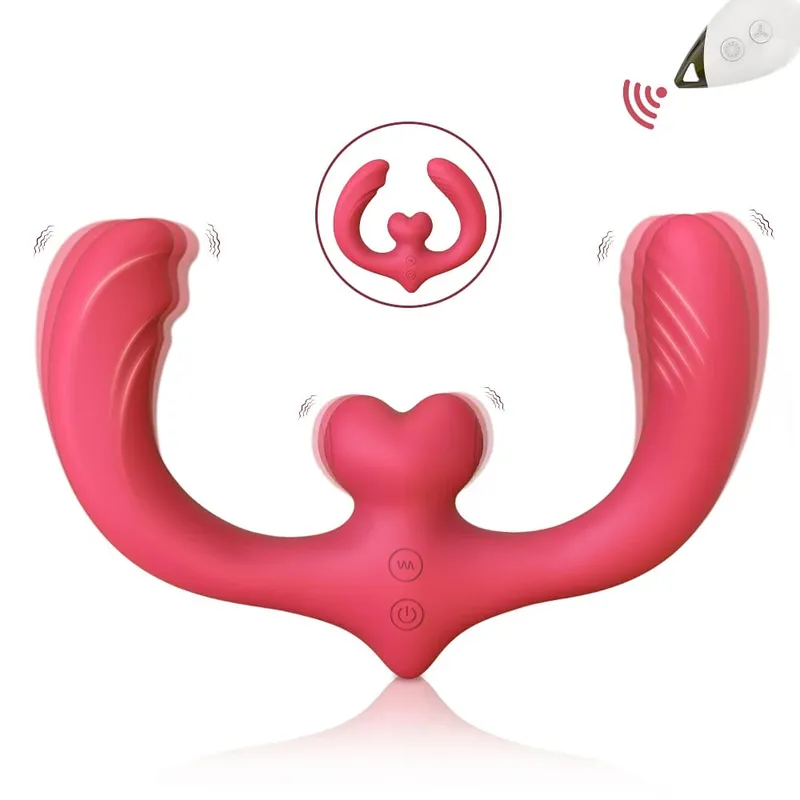 APP Stropløs Strap-On G-Spot Dildo Vibrator Realistisk dobbeltendet Vibrerende Butt Plug Analsex legetøj til kvinder, lesbiske par