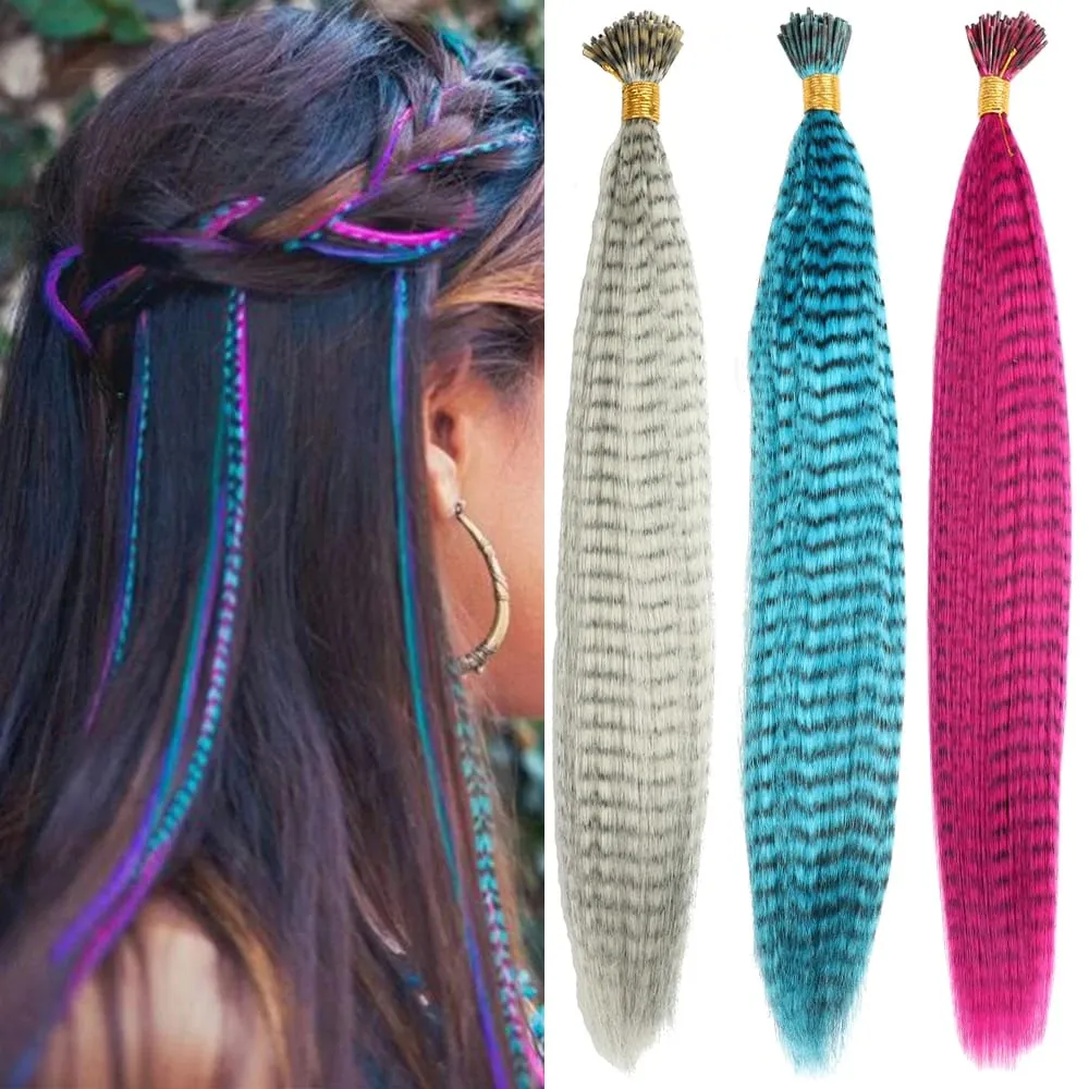 Estensioni dei capelli con piume sintetiche colorate 16 pollici 10 pezzi/pacco blu viola per le donne Parrucchino di piume Zebra Line — image 2